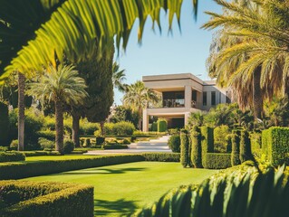 Obraz premium Mediterranean Oasis Luxury Villa in Lush Garden.