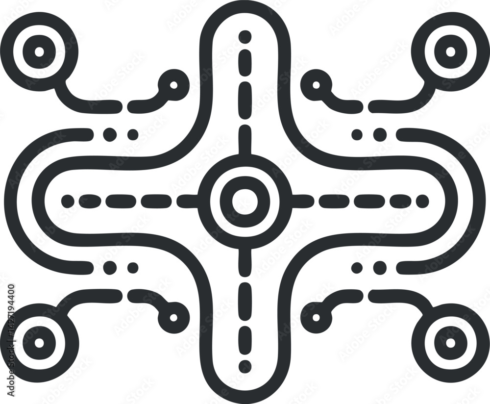 Poster abstract geometric design featuring interconnected lines and circles in a modern artistic style