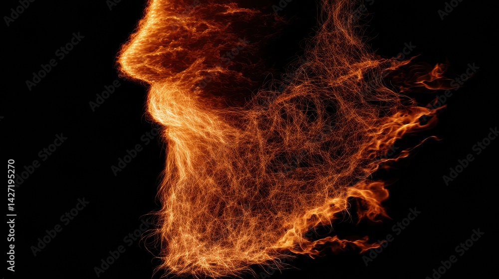 Poster illustration of a glowing flame beard design on a black background showcasing a unique fantasy fire 