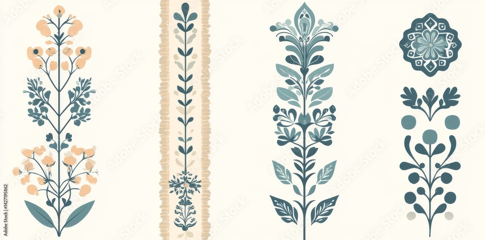 Poster a modern art print design is characterized by a simple floral wavy and groovy naive style border and