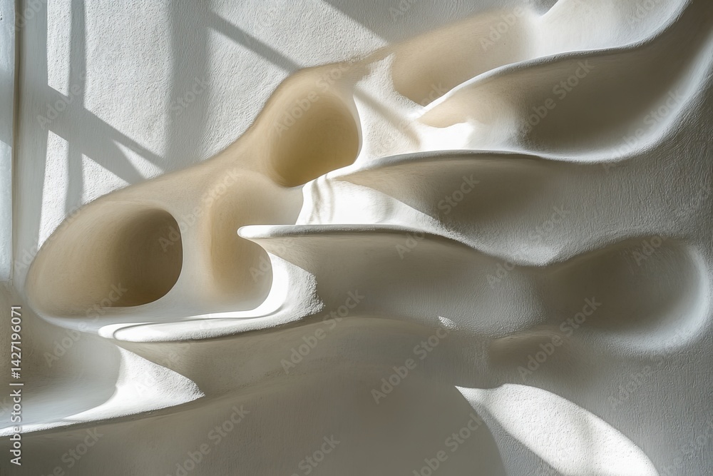 Poster abstract sunlight patterns cast intricate shadows on a wall, generating a dynamic display of light a