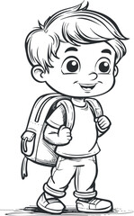 A cheerful cartoon boy with a backpack ready for school, embodying adventure and learning.