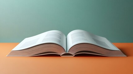 Open Book Displayed on a Table Against Green Background, Showing Clean Pages with Lines of Text and Thick Volume