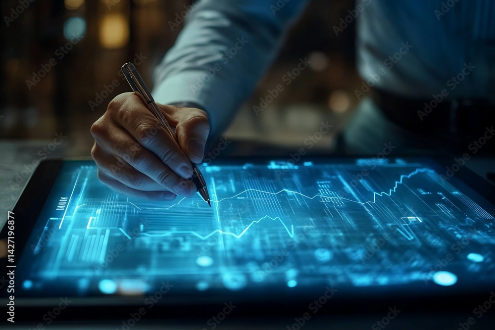 Poster stylus interaction with digital financial data on tablet