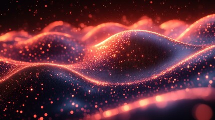 Fototapeta premium Abstract wave of glowing particles creating an ethereal digital landscape for technology, science, and education applications