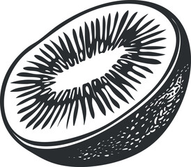 Illustration of a sliced kiwi fruit showcasing its unique texture and vibrant green interior