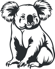 A playful and cute illustration of a sitting koala with a smiling expression.