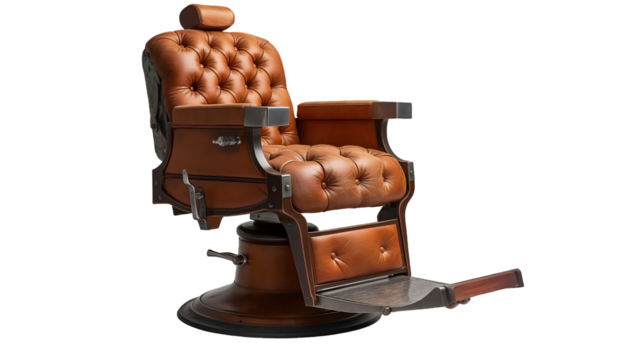 Antique Barber Chair Brown Leather Classic for Retro Salon Themes.