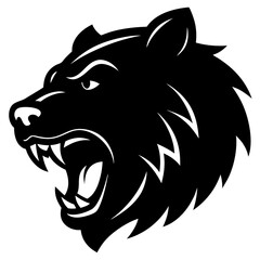 Obraz premium Fierce Bear Silhouette: A striking, high-contrast black silhouette of a snarling bear, showcasing its sharp teeth and intense gaze. A powerful illustration of wildlife.