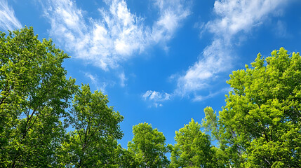 Obraz premium Green Trees Under a Bright Blue Sky