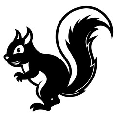 Obraz premium Playful Squirrel Silhouette: A charming silhouette of a squirrel with a fluffy tail, captured in a simplistic black and white style, ideal for graphic design and branding projects.