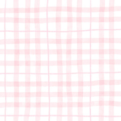 Pink Plaid Tartan Gingham Check Hand Drawn Background Pattern Overlay