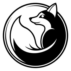 Fototapeta premium Monochrome Fox Logo: A stylish monochrome fox logo, featuring a sleek and minimalist design, perfect for branding and digital use. The image captures the elegant curve of a fox in a clean circle.