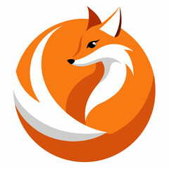 Obraz premium Curled Fox in Circle: A charming fox illustration gracefully curls into a vibrant orange circle, showcasing elegant design with its fluffy tail and detailed features, perfect for branding, logo.