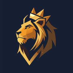 Obraz premium Majestic Lion with a Crown: An emblem of power, regality, and courage, this image showcases a meticulously crafted lion's head wearing a golden crown, rendered in a bold, stylized aesthetic.