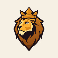 Obraz premium Regal Lion Emblem: A majestic illustration of a lion, adorned with a golden crown, embodying strength and authority, suitable for a variety of creative projects. 