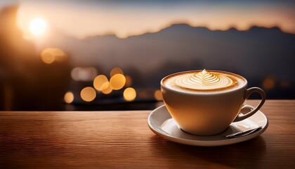 cup of hot cappuccino coffee on table