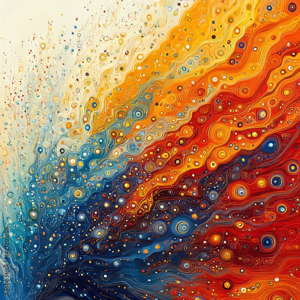 Poster a dynamic composition is formed by a vibrant palette of colors in this explosive abstract art