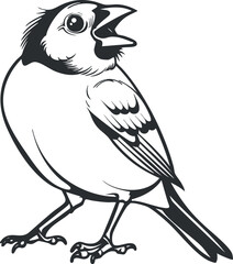 A stylized illustration of a singing bird with detailed feathers and a vibrant expression.