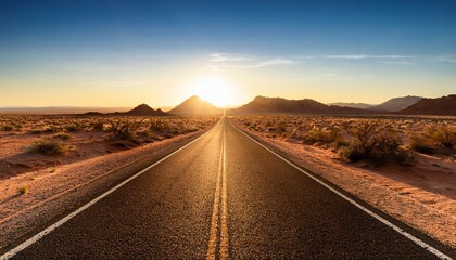 Golden Hour Desert Landscape with Two Converging Roads
