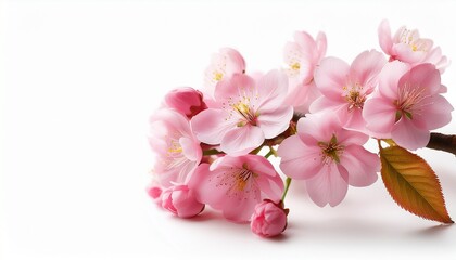 Obraz premium pink cherry blossoms isolated on white beautiful spring flowers on a branch in panoramic format