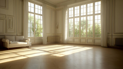 Fototapeta premium Sunlight Illuminates Grand White Interior Room