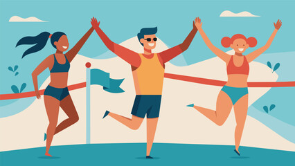 As they cross the finish line exhausted and triumphant the swimmers are filled with a sense of accomplishment and pride for completing such a daunting. Vector illustration