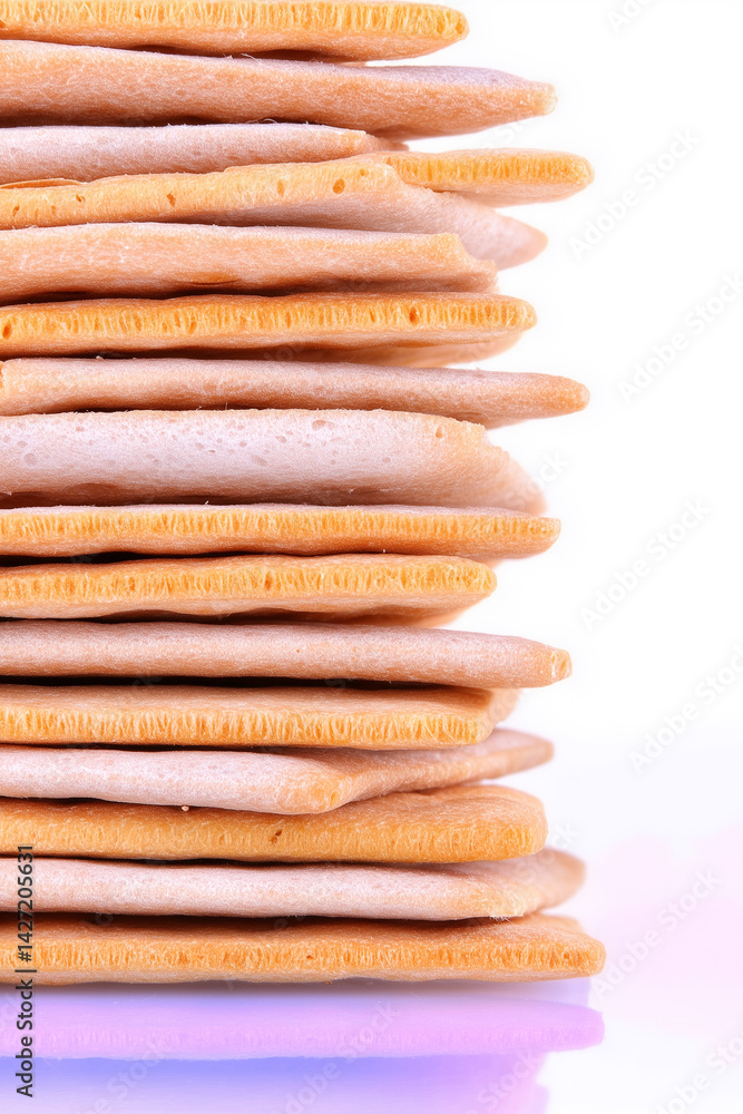 Aufkleber crispbread slices aligned in stack displaying minimalist style against white background. concept of 