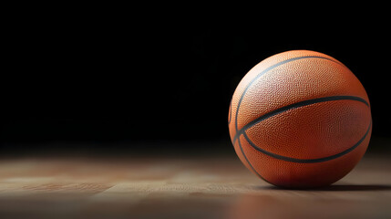 Obraz premium Orange Basketball On Brown Court In Dark Studio