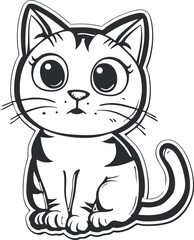 Cute cartoon illustration of a playful kitten with big eyes and a cheerful expression.