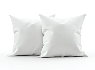 Two white square pillows on white background.