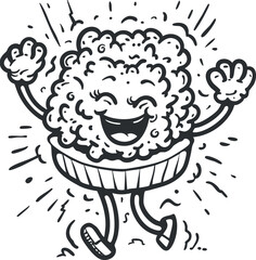 A cheerful cartoon popcorn character dancing with joy and excitement in a playful style.
