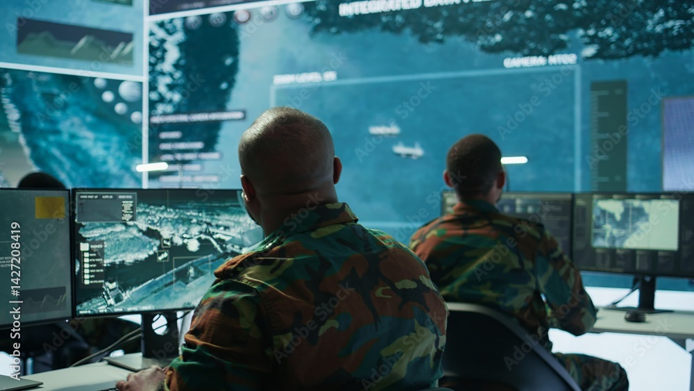 Poster soldier in a secure environment ensuring data analysis and processing, gathering intelligence for st