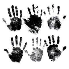 Set hand print in black paint isolated on white --v 7.0