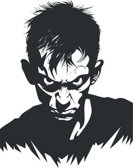 A dramatic black and white illustration of a man's intense facial expression and emotions.