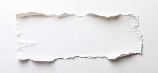 Torn white paper with uneven edges on white background.