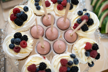 A Stunning and Delicious Display of Cupcakes and Treats at a Joyous Celebration Event