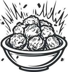 A vibrant illustration of a bowl filled with delicious meatballs ready for serving.