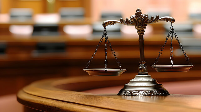 Silver Scale Of Justice In Courtroom