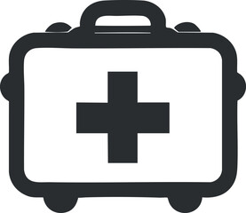 Obraz premium A simple black and white illustration of a first aid kit symbolizing health and safety.