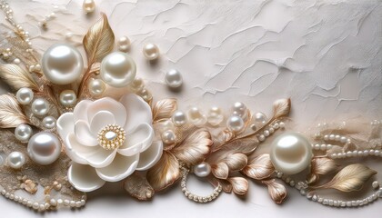 Elegant Pearl and Gemstone Arrangement on a Textured White Background