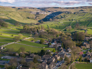 Scenic Aerial View of Malham Countryside in the Yorkshire Dales