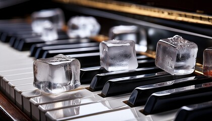 Ice Cubes on Piano Keys Close-Up