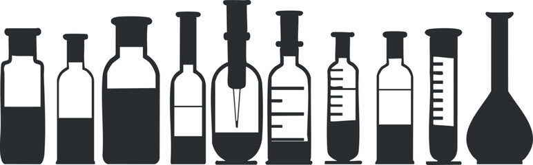 A collection of various laboratory bottles and flasks for scientific experiments and research.
