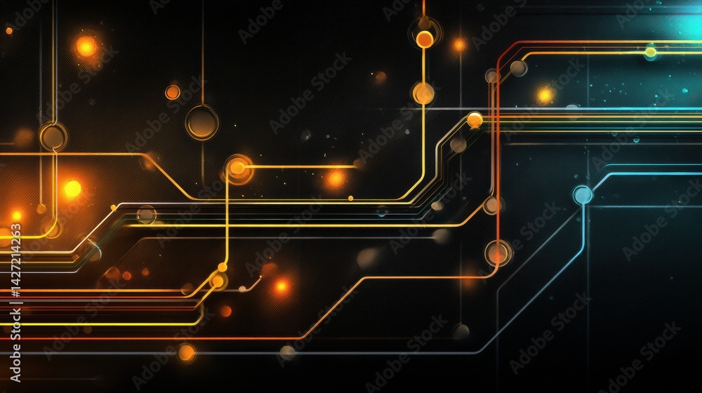 Poster Visual Depiction of Futuristic Oil Pipeline Outlines With Glowing Dots Against a Black Background