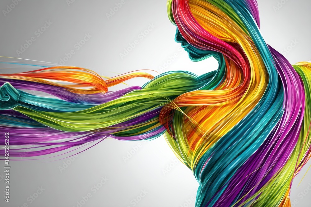 Aufkleber abstract representation of strength and wellness through vibrant rainbow ribbons in a dynamic muscle
