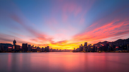 Fototapeta premium Colorful Hong Kong Skyline at Sunrise