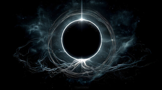 Eerie Black Hole: Distorted Space and Time Against a Cosmic Background. Dying Star Eclipsed by a Corrupted Moon in Space