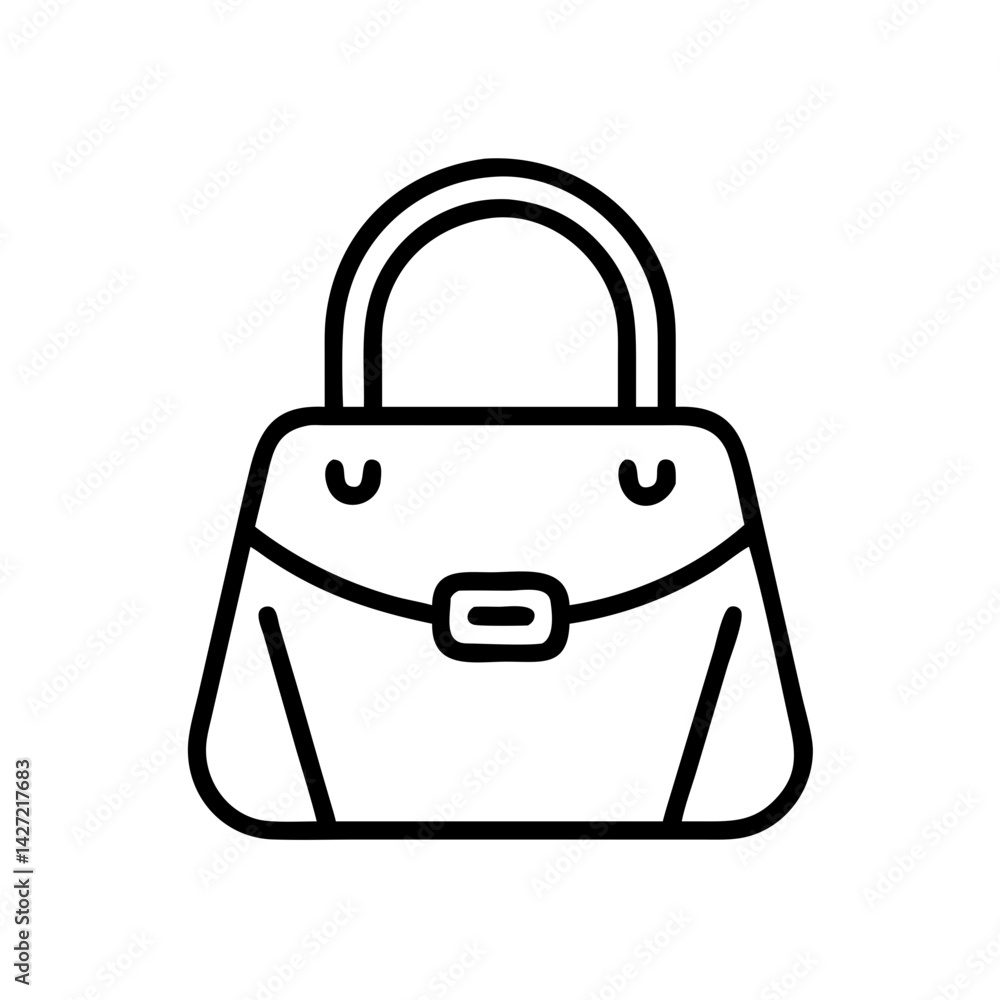 Poster illustration of a simple handbag with a handle and a clasp in a minimalist outline style design