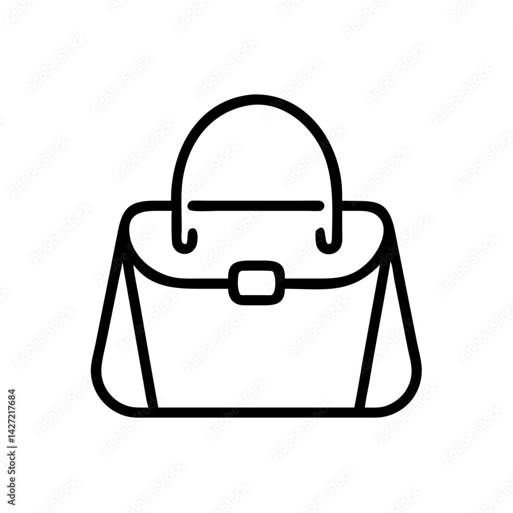 Poster a simple line drawing of a handbag with a handle and a clasp in the center of the bag design